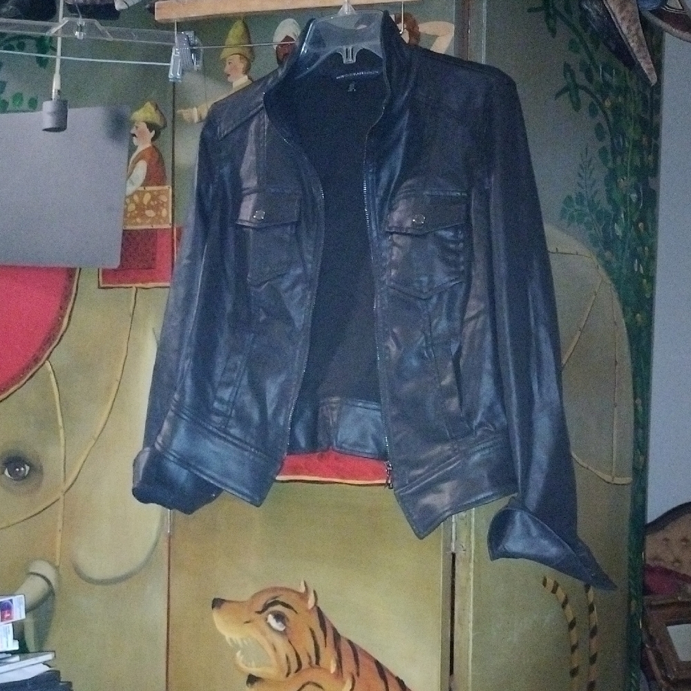 Cute Black Denim Like Shine Jacket